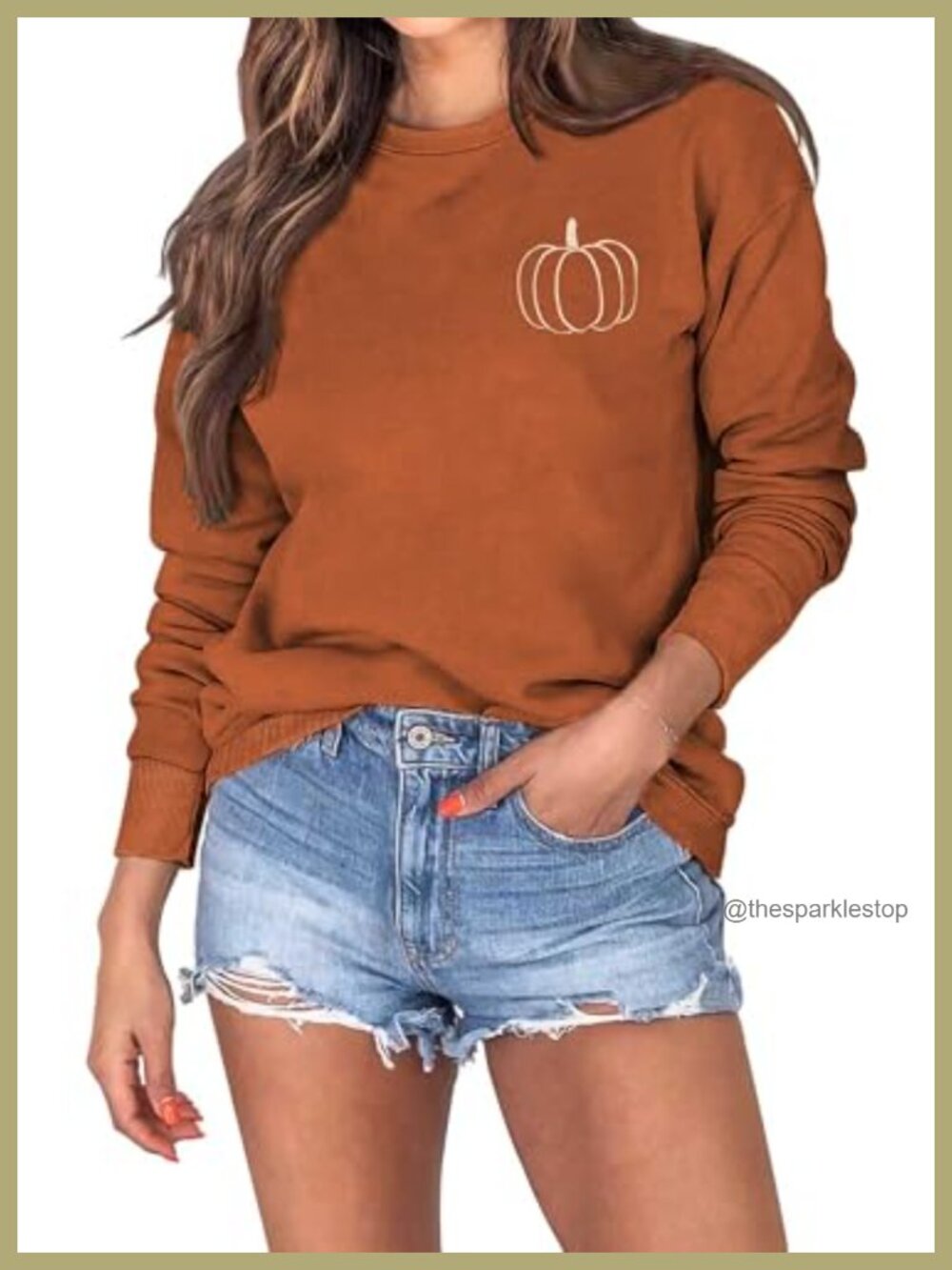 Pumpkin Embroidered Sweatshirt Women Crewneck Fall Pullover Top